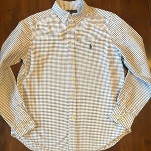 Ralph Lauren, long-sleeved dress shirt, white and blue plaid, Boys size 16